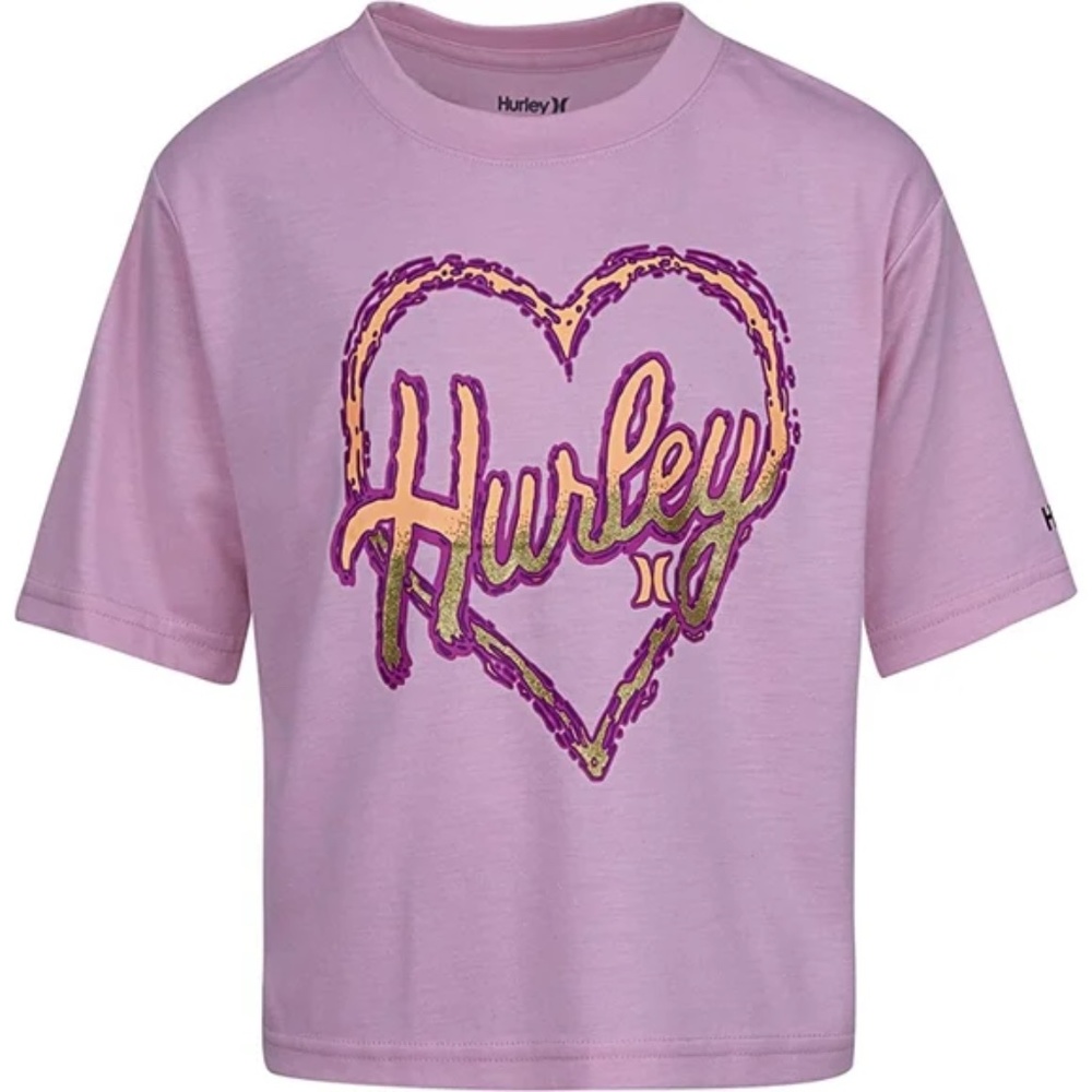 NWT Girls XL Hurley Heart Graphic Print Tee w/matching bracelet or hair tie